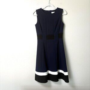 Calvin Klein Swing A Line Dress Womens 2 Navy Blue Sleeveless Coastal Office